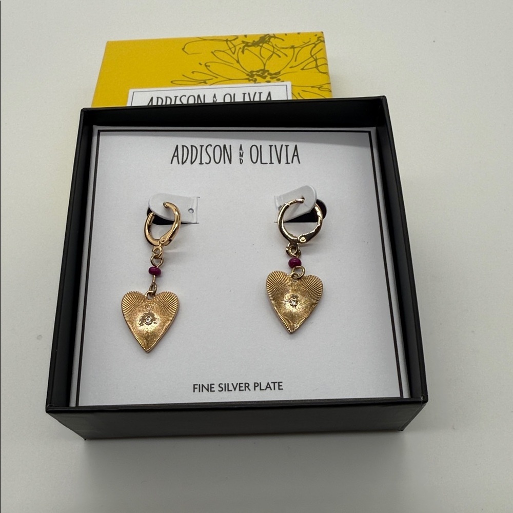 New Addison & Olivia Gold Heart Silver Plated Earrings - Picture 3 of 4